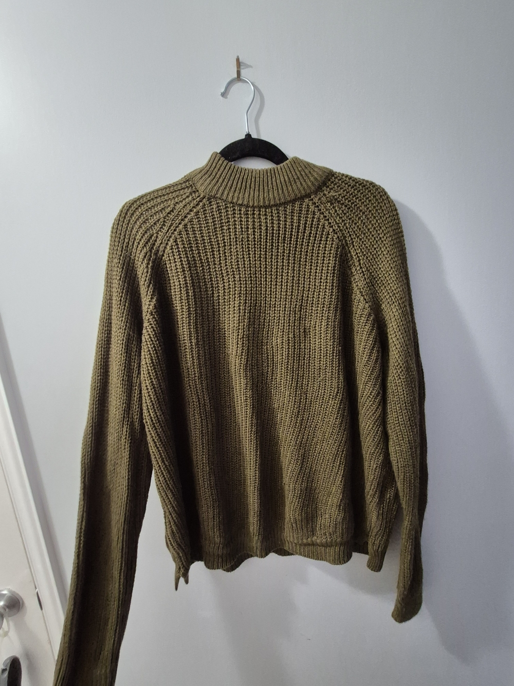 Olive Green Ribbed Knit Sweater - Women - Picture 1 of 4